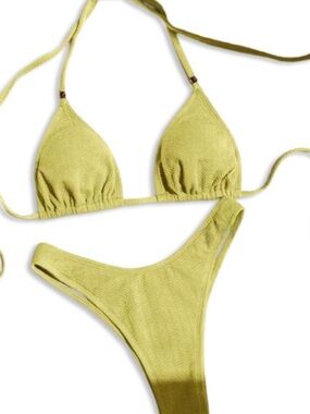 Yellow Lime Green Women’s Bikini Top and Bottom Set - Beaded top | Small | NWT